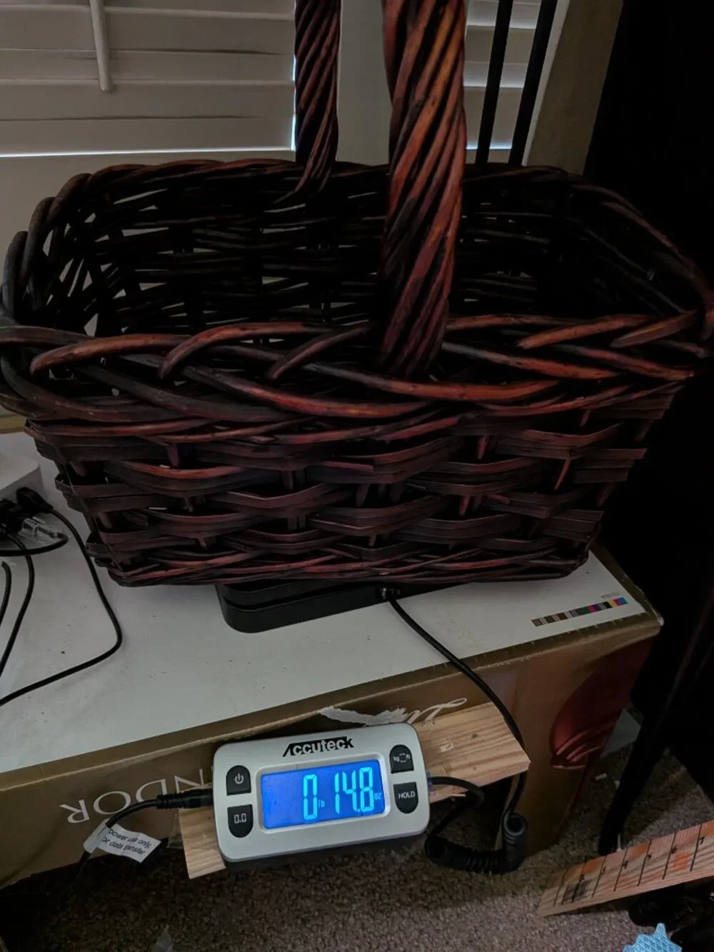 VTG Dark Espresso Wicker Basket Set of 2 High Twisted Handle Gathering Basket